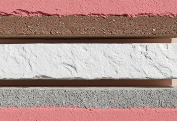 Multicolored decorative bricks arranged in horizontal rows.