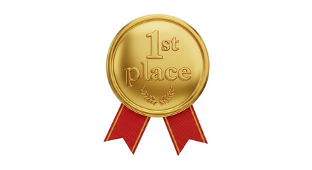 3d golden first place medal isolated on transparent background