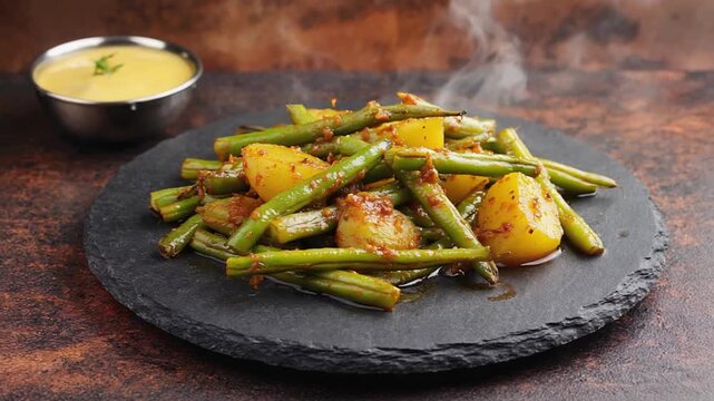 aloo phalliyan, indian recipe, minimal background orbit video
