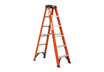 Orange fiberglass a frame ladder isolated on transparent background
