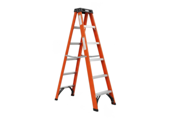 Orange fiberglass a frame ladder isolated on transparent background