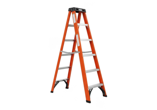 Orange fiberglass a frame ladder isolated on transparent background