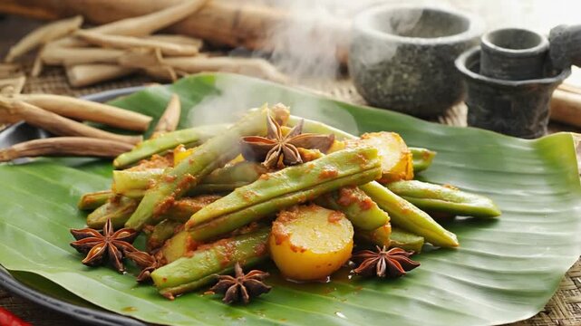 aloo phaliyan indian recipe on a warm background video