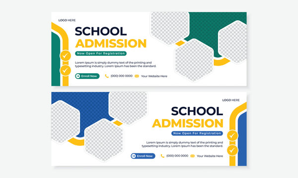 Modern school admission flyer template with creative geometric shapes and colorful design layout for trending education promotion set