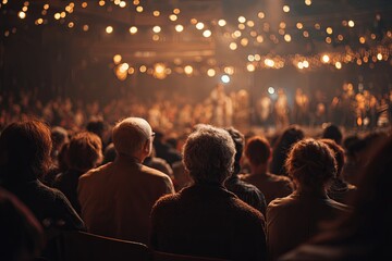 Audience Sitting in a Dimly Lit Venue Surrounded by Warm Lights and Creating an Enchanting Atmosphere During a Performance