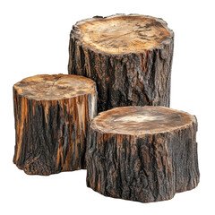 tree stumps, collection of tree stumps of various sizes, isolated on transparent background