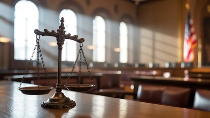 Scales of justice in a courtroom setting legal