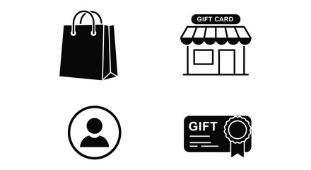 Gift card shopping icons with person profile and store