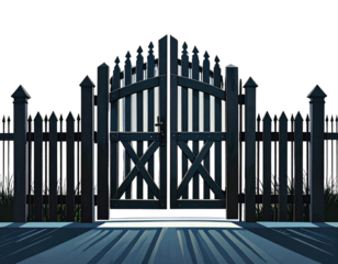 Fence and gate icon. Fencing. Black silhouette. vector Front view