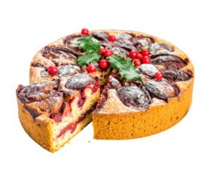 Plum cake or fruit cake isolated on a white background, for celebration Christmas 