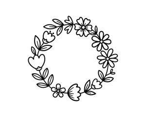 Floral wreath with flowers and leaves isolated on white background perfect for decoration
