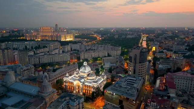 Bucharests Cityscape at Dusk A Stunning Display. Romania
