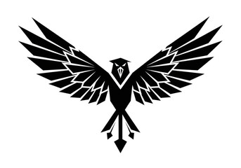 Obraz premium Black Eagle Silhouette with Geometric Wings and Sharp Talons Powerful Tribal Tattoo Design for Men and Women