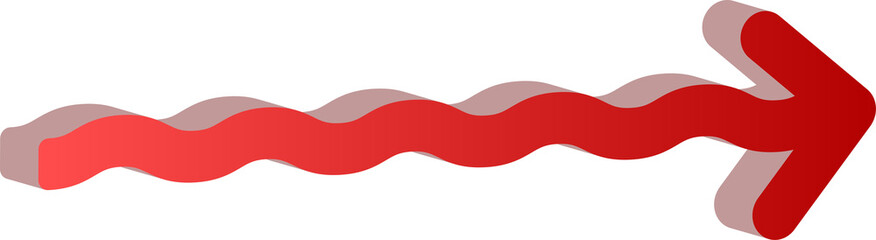 Red Gradient 3D Wavy Arrow Icon Isolated on Transparent Background