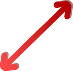 Red Gradient 3D Diagonal Arrow Icon Isolated on Transparent Background