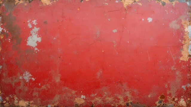 Weathered red metal surface with peeling paint and rust texture background