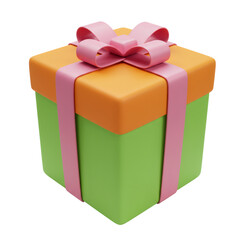 Green and Orange Gift Box with Pink Ribbon and Bow