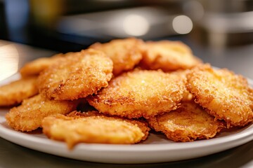 Plate of delicious golden fried shrimp, plate of golden fried shrimp, crispy and appetizing