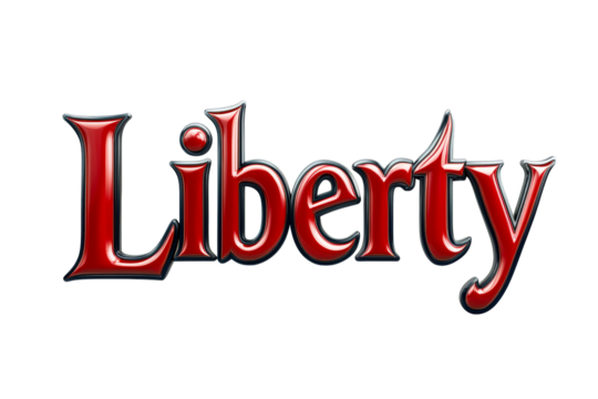 Red Metallic Word Liberty With Glossy Finish on White