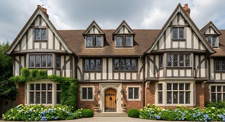 Fototapeta premium Tudor Style Mansion House Exterior Facade.