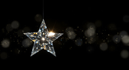 Sparkling diamond star ornament with soft bokeh lights on a black background for luxury designs