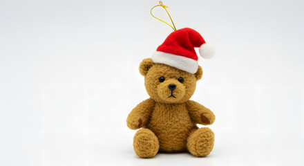 Adorable teddy bear wearing a Santa hat, perfect for holiday greetings and festive designs