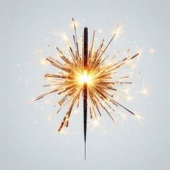 A single sparkler ignites the darkness, scattering countless golden embers like fragments of stardust, radiating warmth, joy, and celebration. Each glimmering spark leaps outward, alive with energy, c