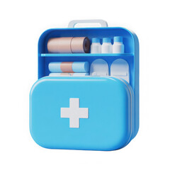 3d render of a blue first aid kit isolated on transparent background.