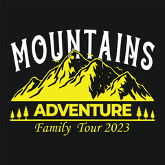 Majestic mountains adventure family tour 2023 graphic design for outdoor exploration and travel