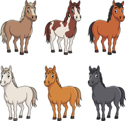 Colorful Cartoon Horses in Various Poses and Styles for Kids, Farm Animal Education, Pet-Themed Vector Art and Illustration Projects