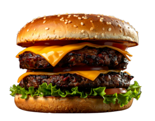 Crispy Smash-Style Burger with Double Beef Patty and Melted Cheese, Transparent Background