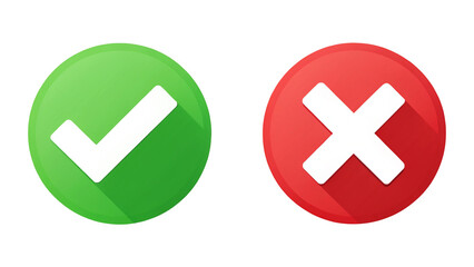 Fototapeta premium Checkmark and Cross Mark Flat PNG on White Background