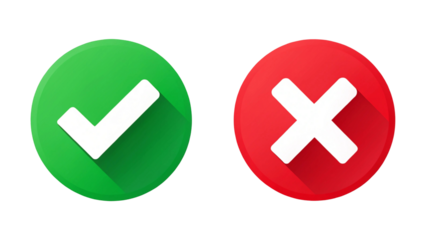 Checkmark and Cross Mark Flat PNG on White Background
