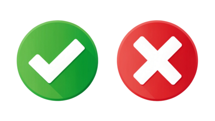 Checkmark and Cross Mark Flat PNG on White Background