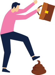 Step into shit. Businessman goes and turd. Bad day. Vector illustration

