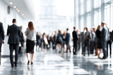 Obraz premium Elegant corporate gathering with professionals networking in bright modern office space showcasing blurred background filled with business interactions