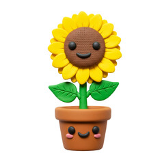 Obraz premium Smiling Cartoon Sunflower in Brown Pot