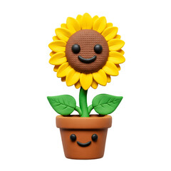 Obraz premium Smiling Cartoon Sunflower in Brown Pot