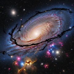 Spiral Galaxy with Nebulas and Stars in Deep Space.