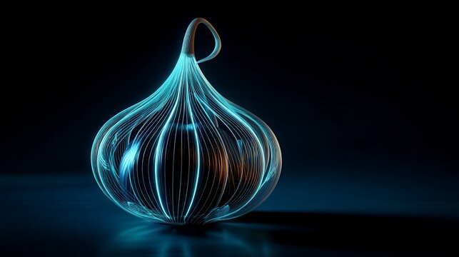 Futuristic glowing blue digital onion shape with elegant light lines against dark background - abstract technology concept for cybersecurity or digital networking - Powered by Adobe