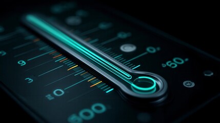Modern Digital Speedometer with Glowing Turquoise Needle Measuring Performance on Dark Dashboard Interface in Technology or Automotive Industry