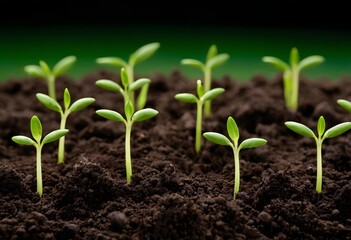 Young Seedlings Growing in Rich Soil - Green Plant Sprouts Background