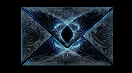 Futuristic blue digital envelope shape formed by glowing geometric light patterns against black background - modern technology communication concept