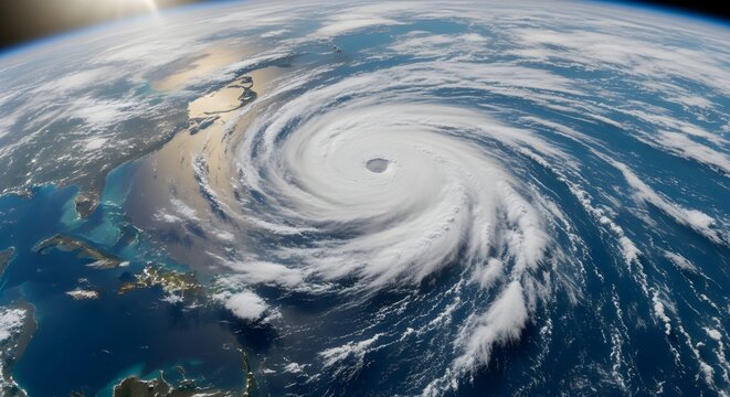 Powerful Hurricane Swirling Over Earth - Powered by Adobe