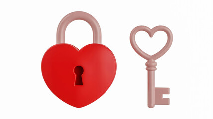 Red heart shaped padlock and pink heart key symbolizing love and security