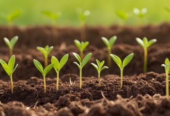 Seedlings Growing Under Sunlight in Fertile Soil - Natural Plant Growth Background