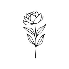 Elegant outline of a floral design showcasing a blooming flower with leaves, perfect for artistic and decorative applications