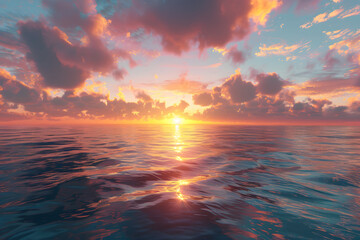 Dramatic Sunset Over Ocean: Vibrant Sky & Tranquil Sea Reflection