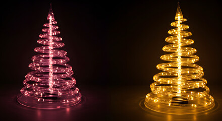 Modern spiral Christmas tree lights glowing with festive ambiance for holiday decor