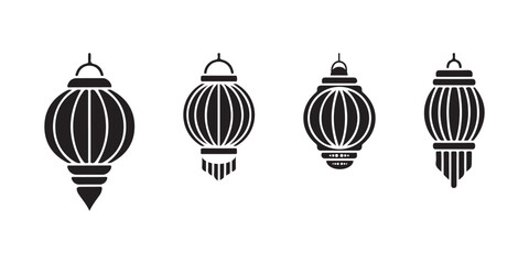 Four black silhouette lanterns with vertical stripes